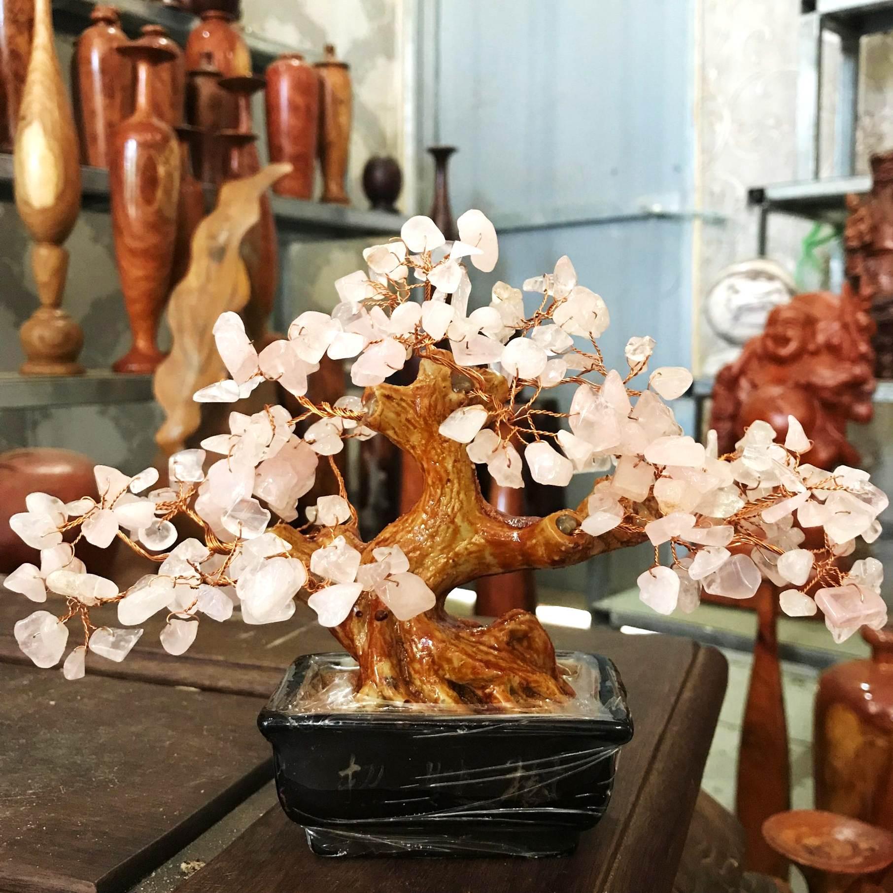 Cây tài lộc đá quý thạch anh hồng (cỡ trung)+ tặng vòng tay gỗ xá xị 238k