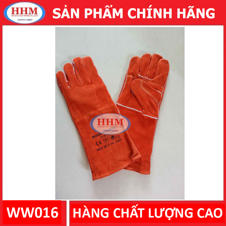 Găng tay da thợ hàn WW016 màu cam