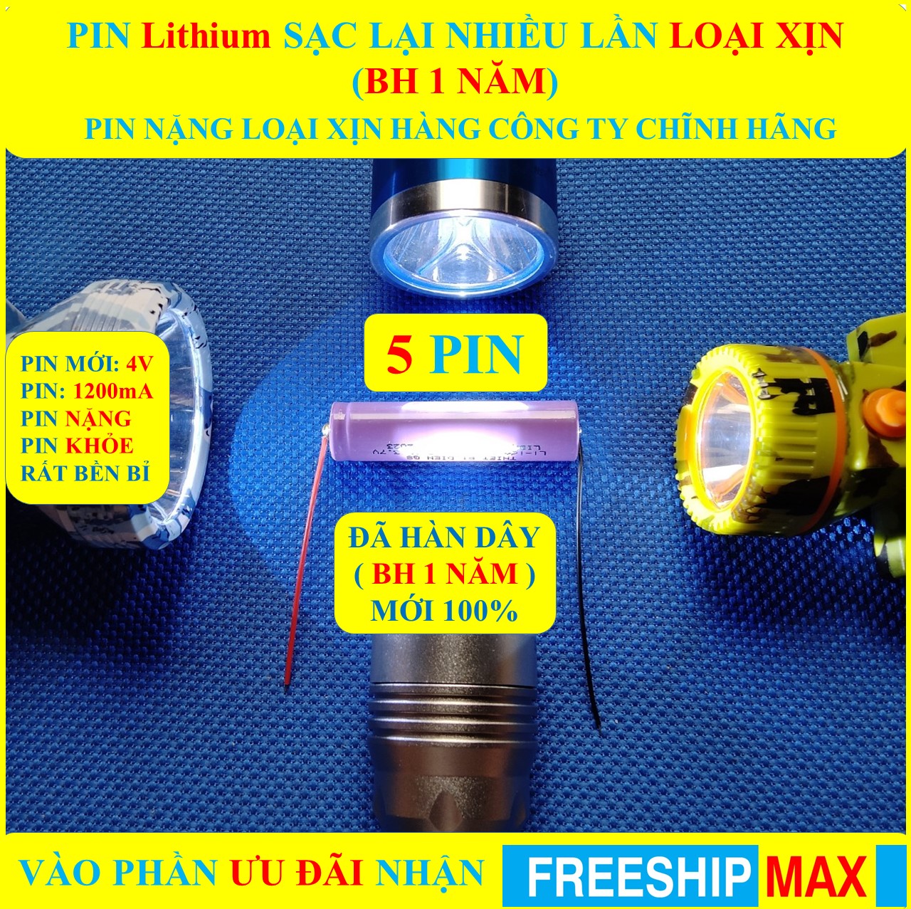5 Pin vợt muỗi, pin lithium sạc nhiều lần 4.2V cao cấp PIPO (BH 1 NĂM) PIN LOẠI XỊN , Pin khỏe và bền bỉ hỗ trợ hàn dây vào pin sẵn sàng