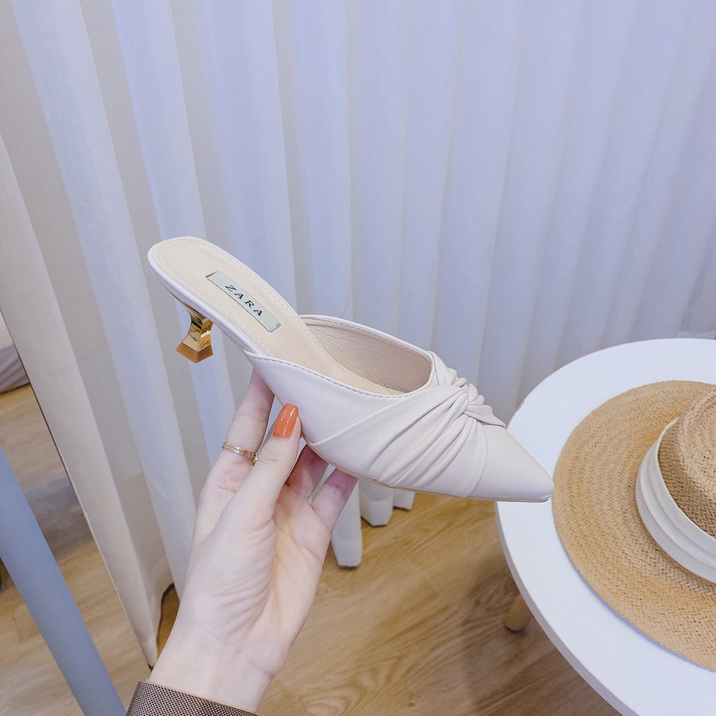 Dép sục nữ bít mũi gót bọc đồng 3cm sang chảnh