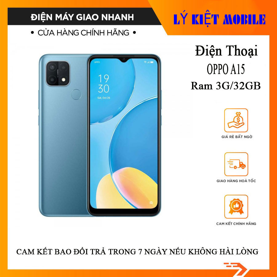 Điện thoại oppo a15 ram 3g/32gb máy chính hãng