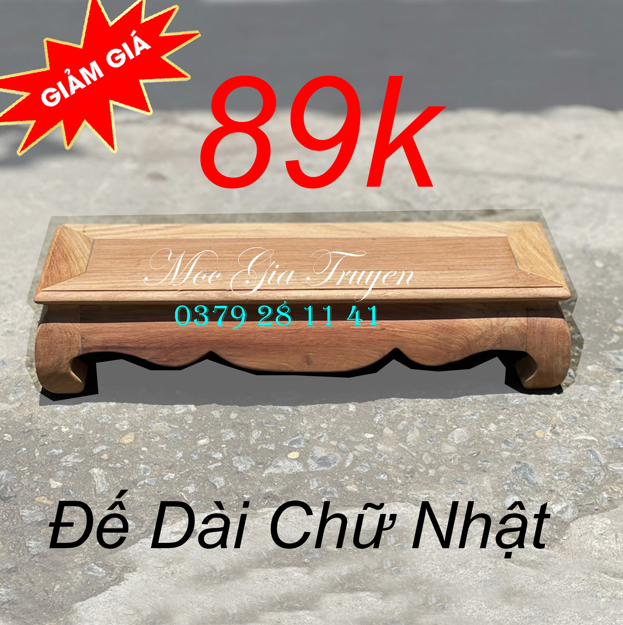 Đế Đôn dài chữ nhật gỗ hương kê đồ đặc biệt sâu 13cm Cao 6