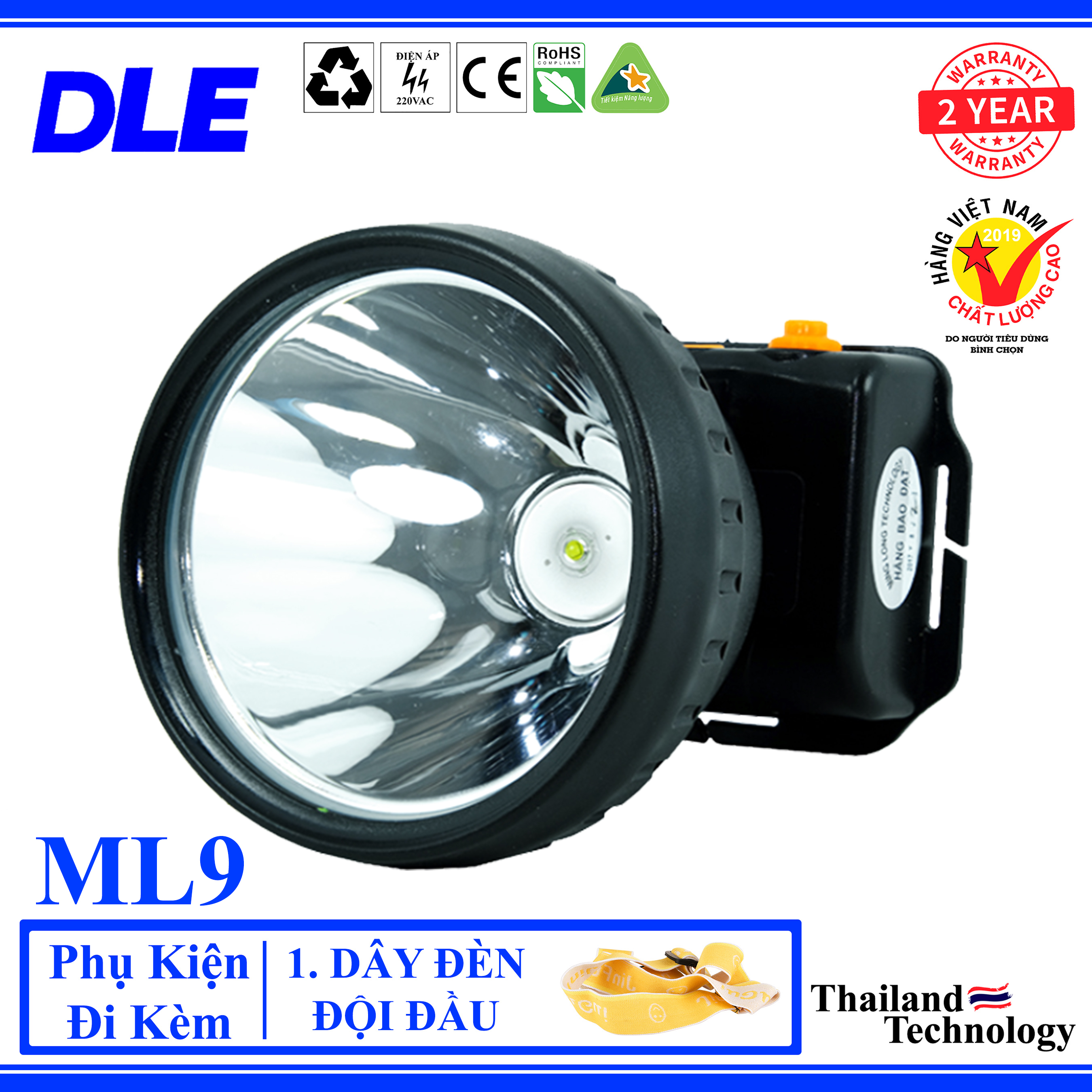 ĐÈN PIN ĐỘI ĐẦU ML9 - 2 CỤC PIN - CHỐNG NƯỚC 10M - SỬ DỤNG LIÊN TỤC 8 GIỜ