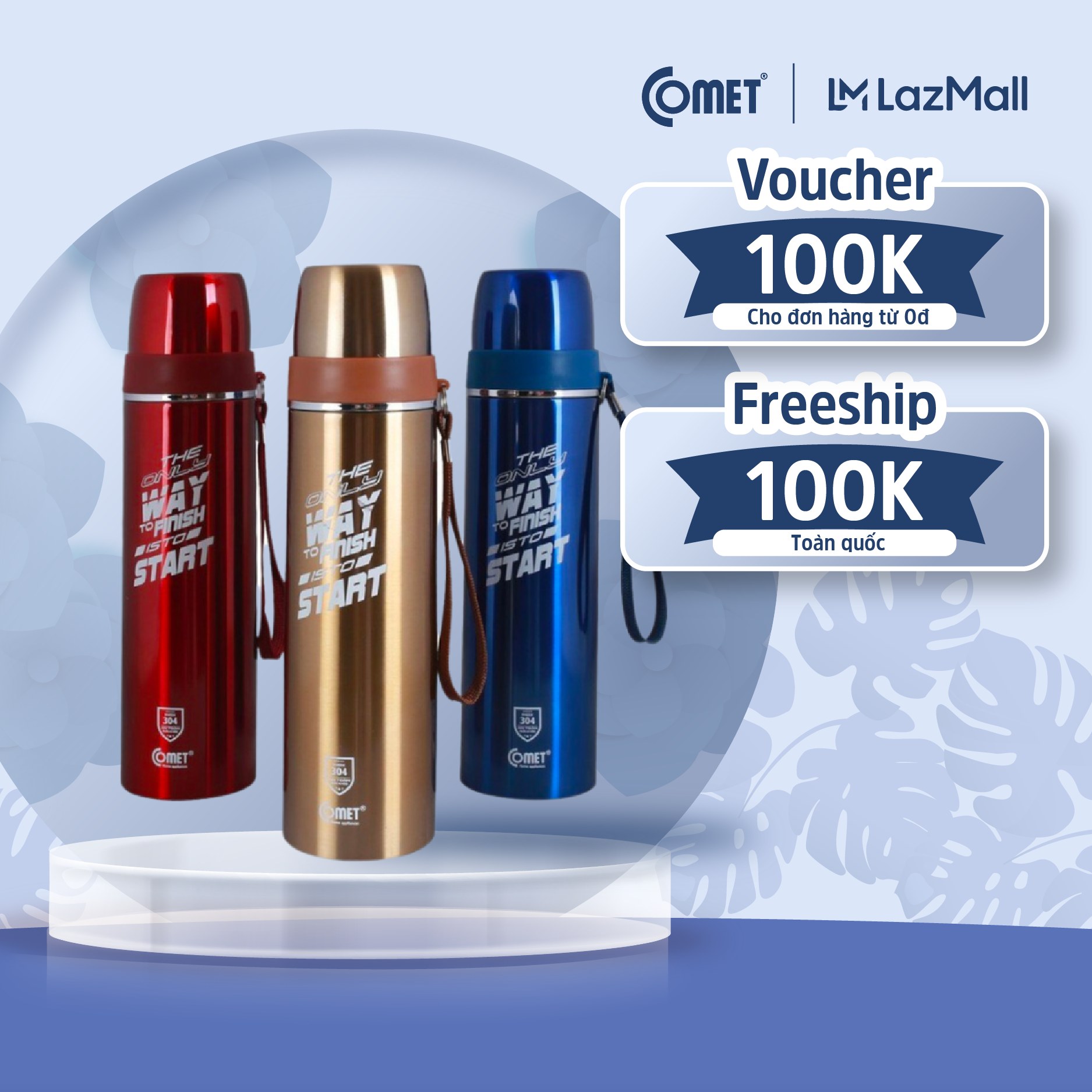 Bình giữ nhiệt 500ml COMET CH12-75 - Giữ nhiệt từ 6-8 tiếng, bình giữ nhiệt có dây treo, nắp có thể dùng làm ca uống nước tiện lợi - Hàng chính hãng