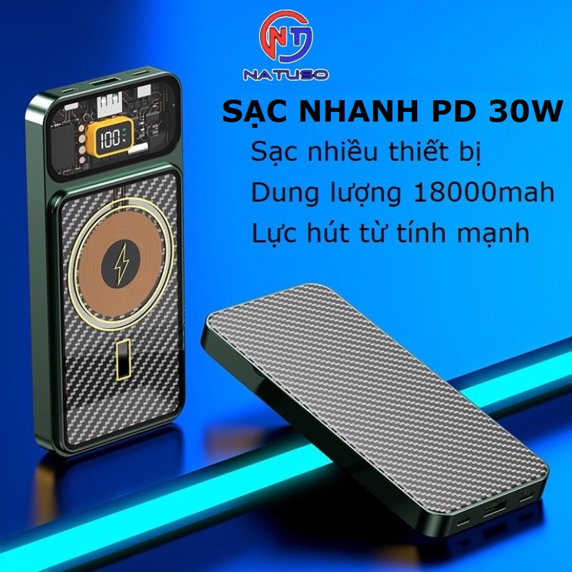 Sạc dự phòng không dây sạc nhanh 30w pin 18000mah nhiều cổng cắm cho ip từ 8/x/11/12/13/14 – gt05