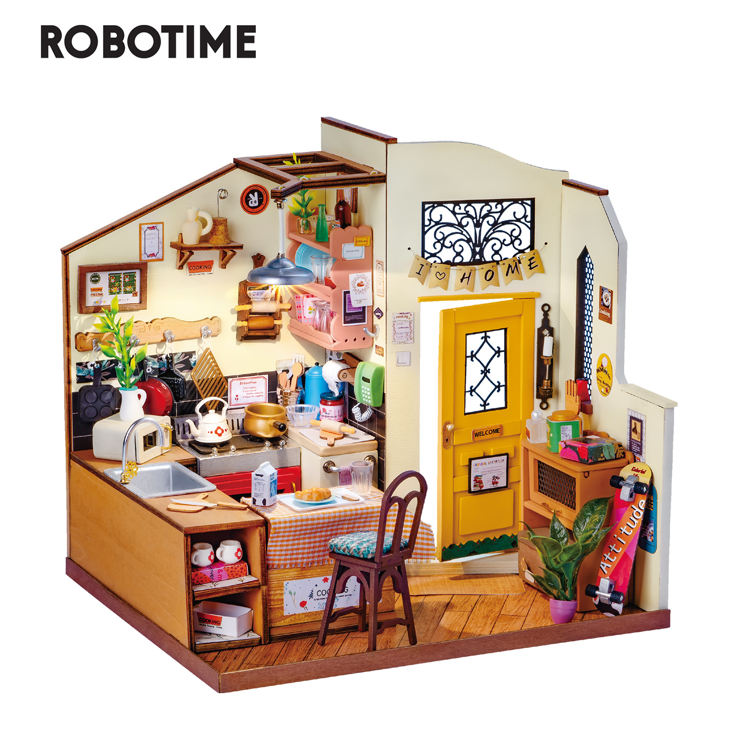 Robotime Rolife DIY Dollhouse Homey Kitchen Miniature Doll House Wooden