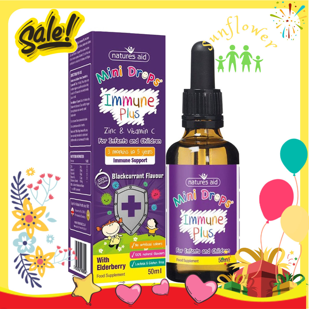Tăng Sức Đề Kháng Natures Aid Mini Drops Immune Plus 50ml của Anh cho bé từ 3 tháng