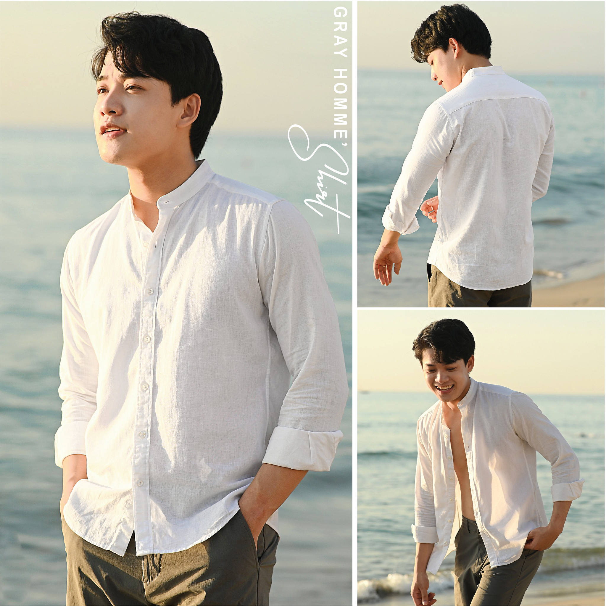 Áo Sơ Mi Nam Dài Tay Cổ Tàu GRAYHOMME OXFORD kẻ sọc cá tính chất vải đũi thoáng mát TB130