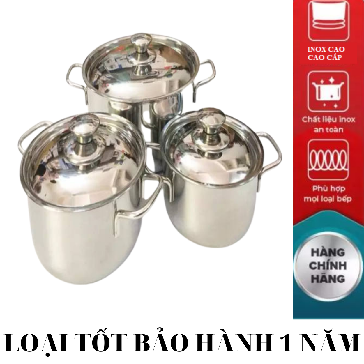 BỘ 3 NỒI SHARP 24cm 20cm 16cm NẮP INOX CAO CẤP DÙNG ĐƯỢC BẾP TỪ VÀ MỌI LOẠI BẾP - BỘ NỒI INOX CHẮC CHẮN TIỆN LỢI