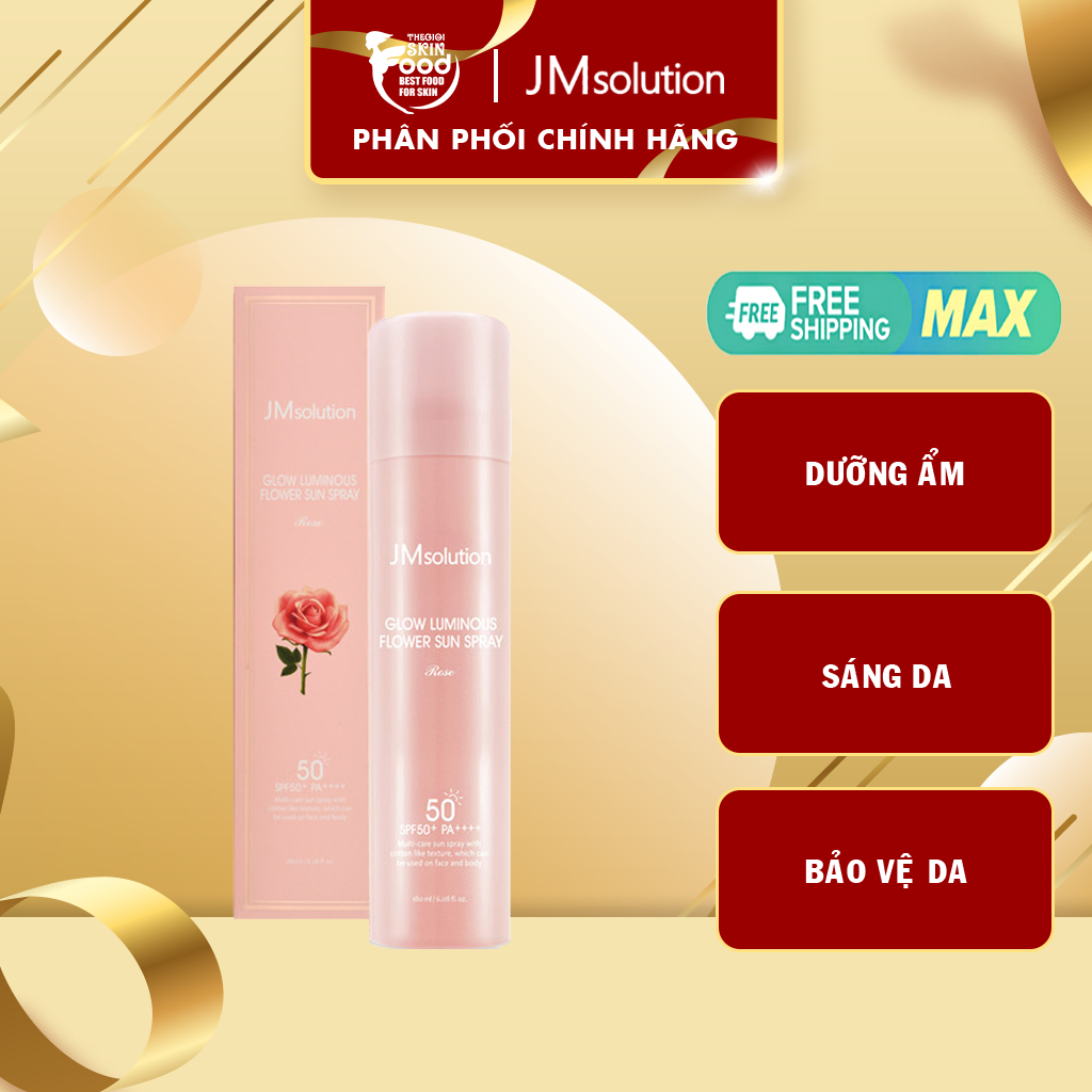 Xịt Chống Nắng Dưỡng Sáng Da Chiết Xuất Hoa Hồng Jmsolution Glow Luminous Flower Sun Spray 180ml