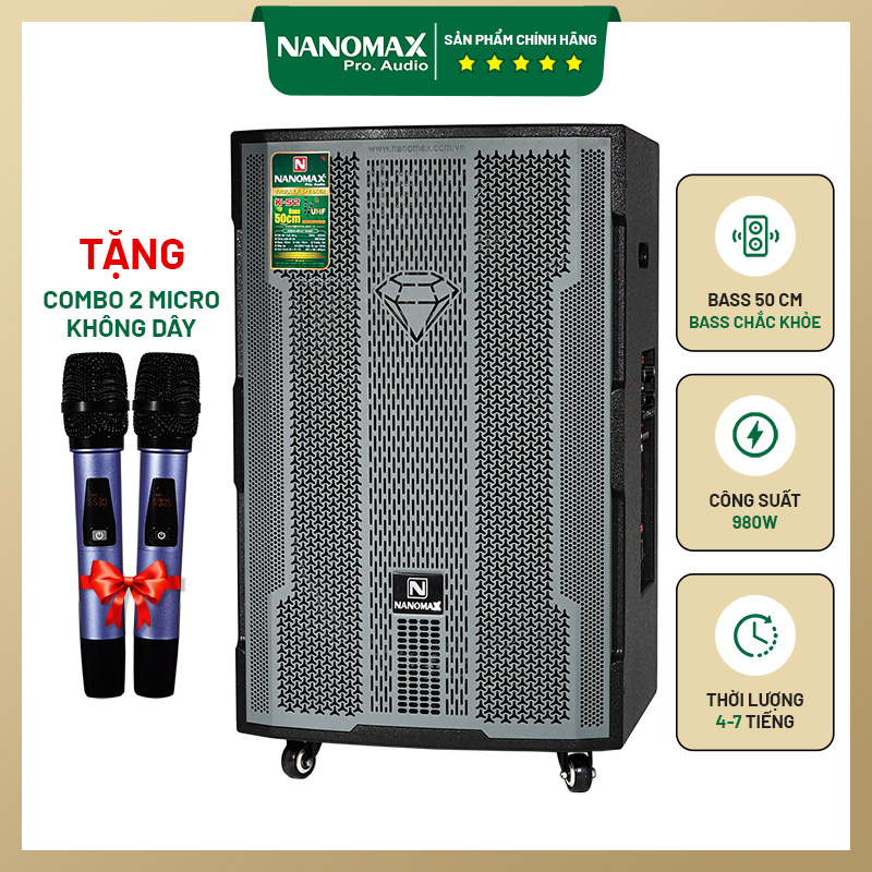 Loa karaoke, loa kéo bluetooth, nanomax k-52 bass 50cm 980w karaoke bluetooth chống rè, kết nối bluetooth 5.0 pin khủng, loa bass đầy đặn, rõ ràng, loa treble trong trẻo, sáng rõ, âm thanh chân thực.