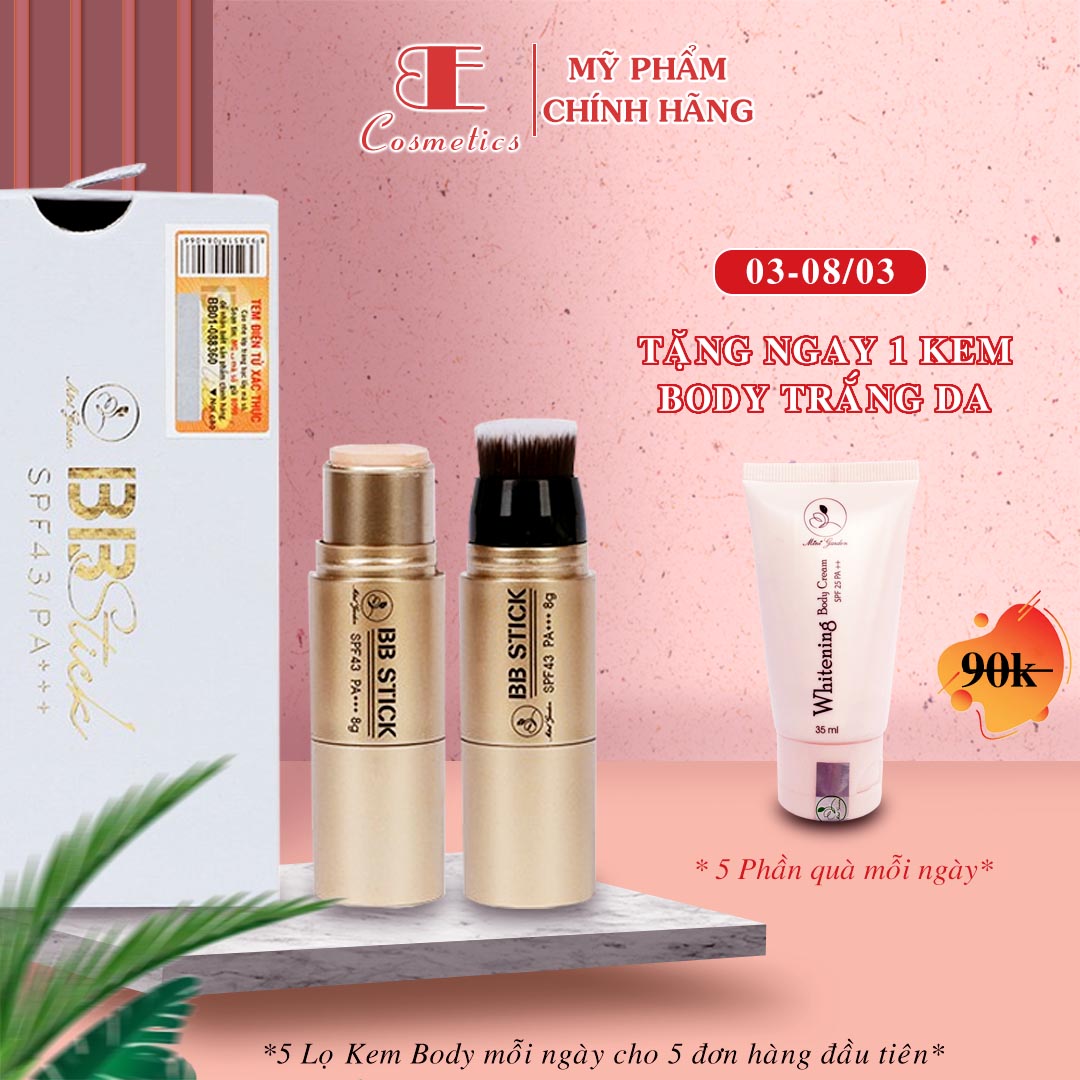 Kem nền mini garden bb stick spf 43 pa+++ dạng thỏi 8g, kem nền bb, kem nền che khuyết điểm kèm đầu cọ trang điểm , ebi cosmetics