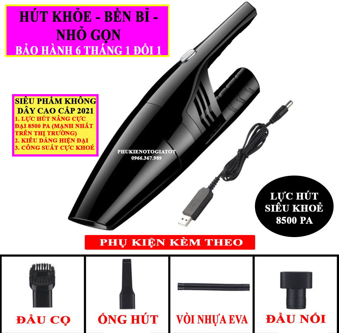 Máy hút bụi AIKESI cầm tay mini cho ô tô (HÚT SIÊU KHỎE)