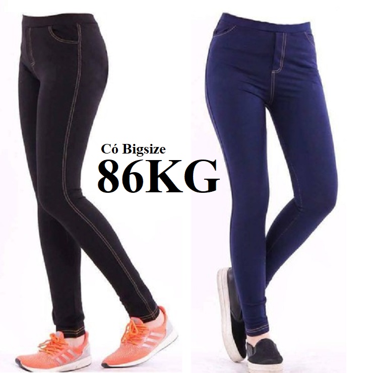 Quần Legging Dài Giả Jean, Vải thun giả jean cao cấp, co giãn tốt, có Big Size 91KG