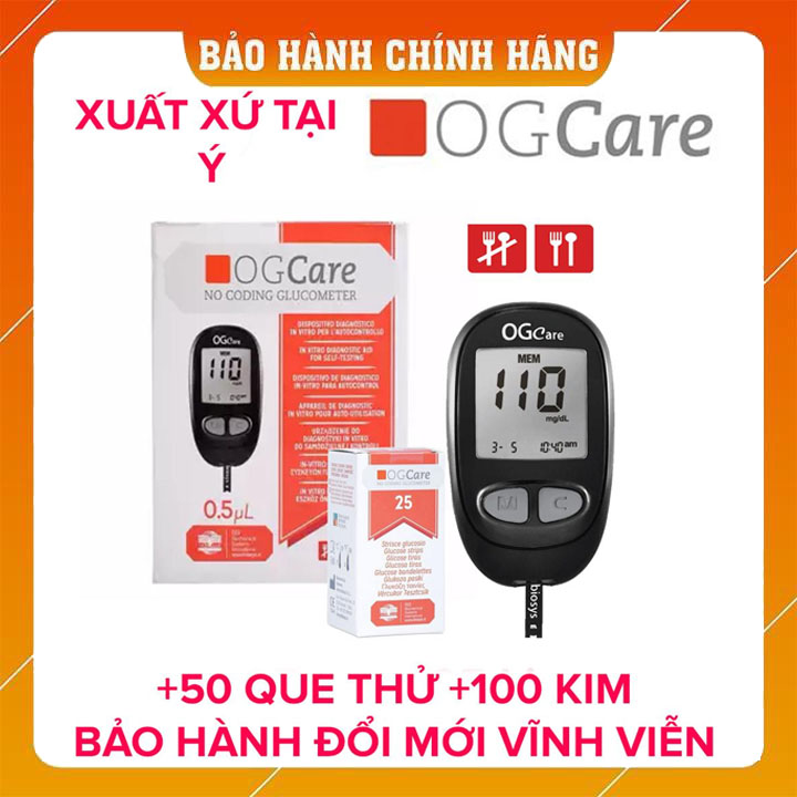Máy đo đường huyết Ogcare của Ý + Tặng kèm 50 que thử