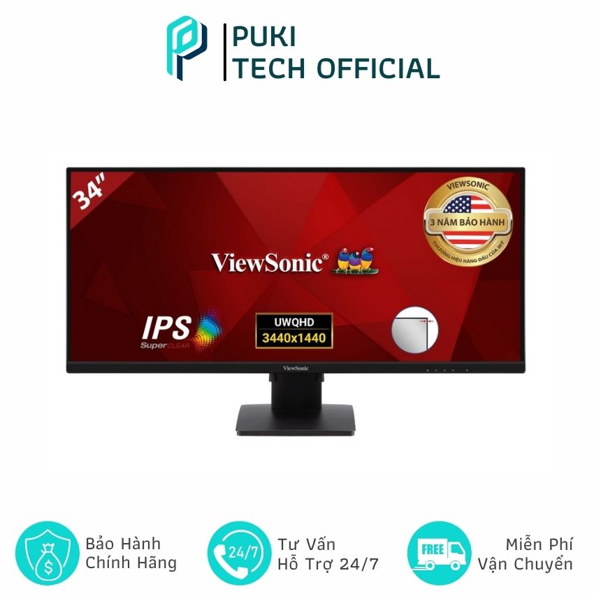 Màn hình máy tính pc viewsonic va3456-mhdj/ 34 inch wqhd ips/ 75 hz/ 3 yrs -puki tech official- puki152 hàng chính hãng, chất lượng tốt, bền bỉ, màu sắc trung thực, phù hợp văn phòng, gia đình, gaming