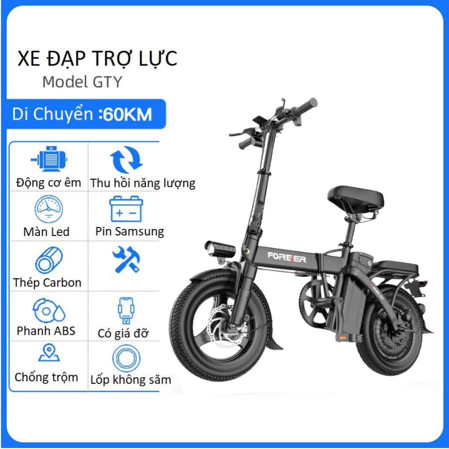 Xe đạp điện trợ lực gấp gọn FOREER bỏ cốp tiện lợi - Xe điện pin động cơ 400w siêu bền có giảm sóc