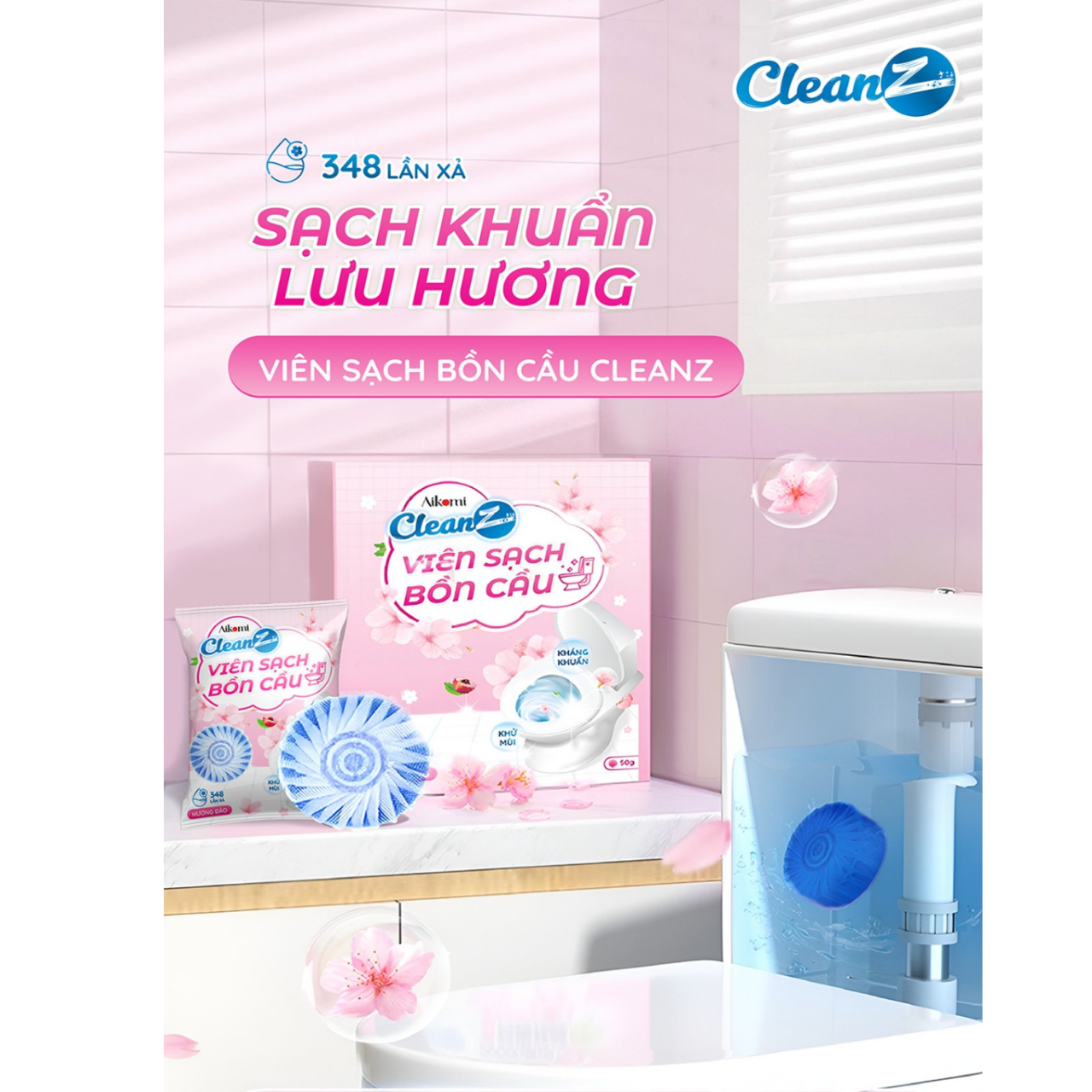 Viên thả bồn cầu Cleanz diệt khuẩn thơm mát tẩy sạch mảng bám khử mùi hôi toilet thơm lâu không gian nhà vệ sinh