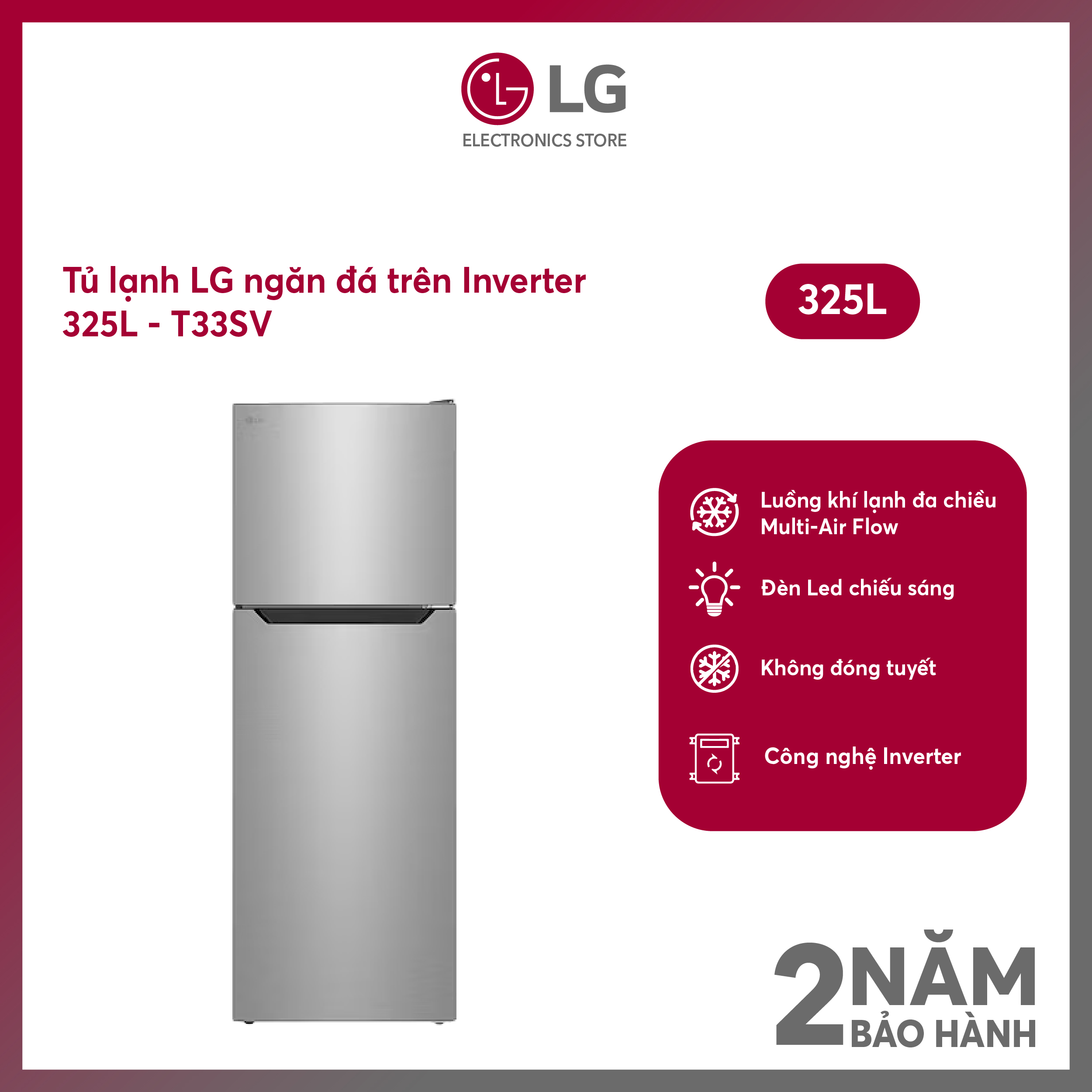 [MODEL 2026][FreeSHIP COD + Lắp Hà Nội] Tủ lạnh LG T33SV ngăn đá trên Inverter 325L