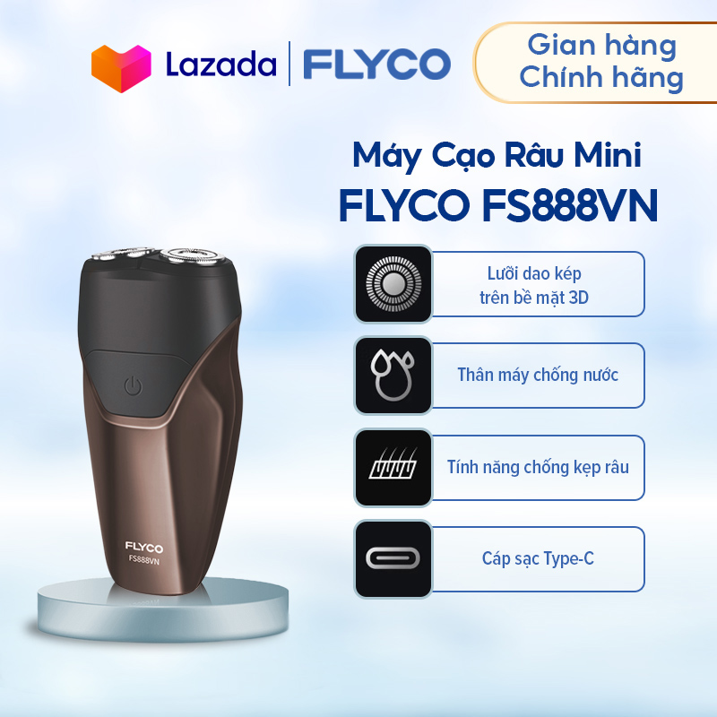 Máy cạo râu FLYCO FS888VN 2 lưỡi kép - Chống nước toàn thân - Sạc nhanh 1 giờ - Mạ hợp kim siêu bền chống xước - Bảo hành 2 năm - Hàng chính hãng