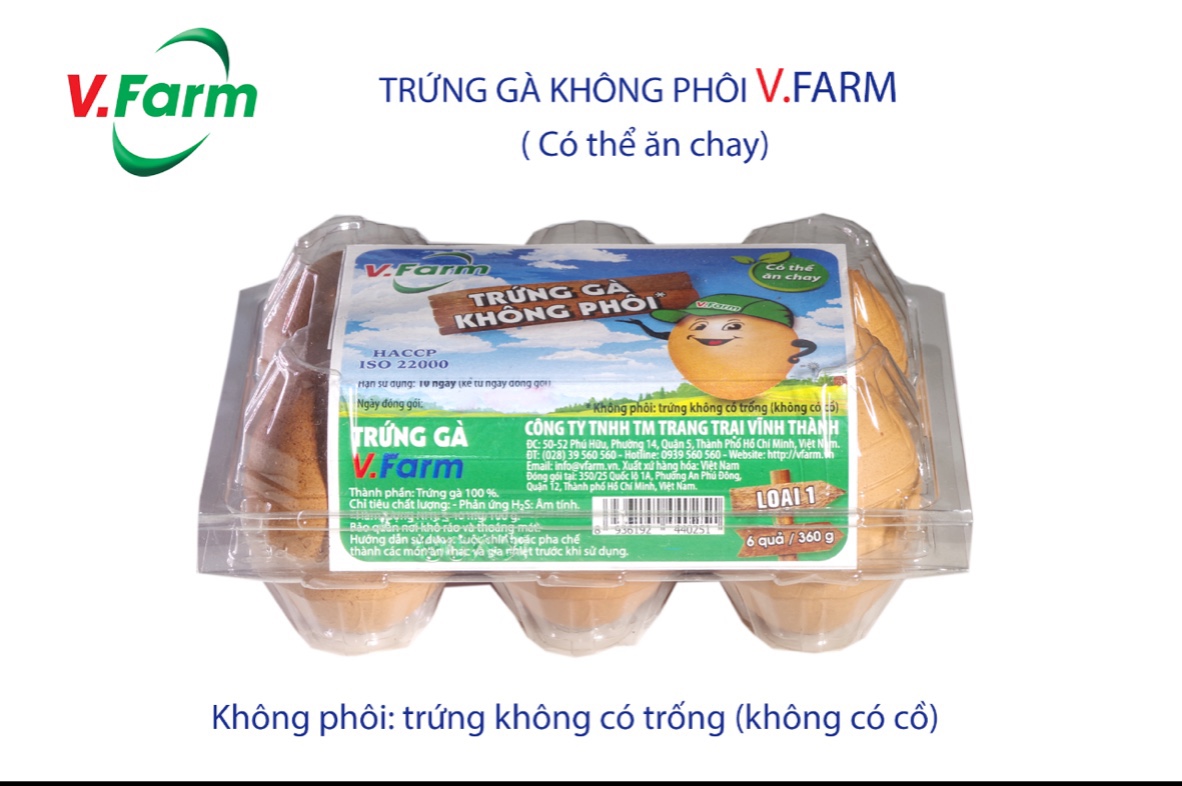 Trứng gà không phôi v.farm hộp 6 quả