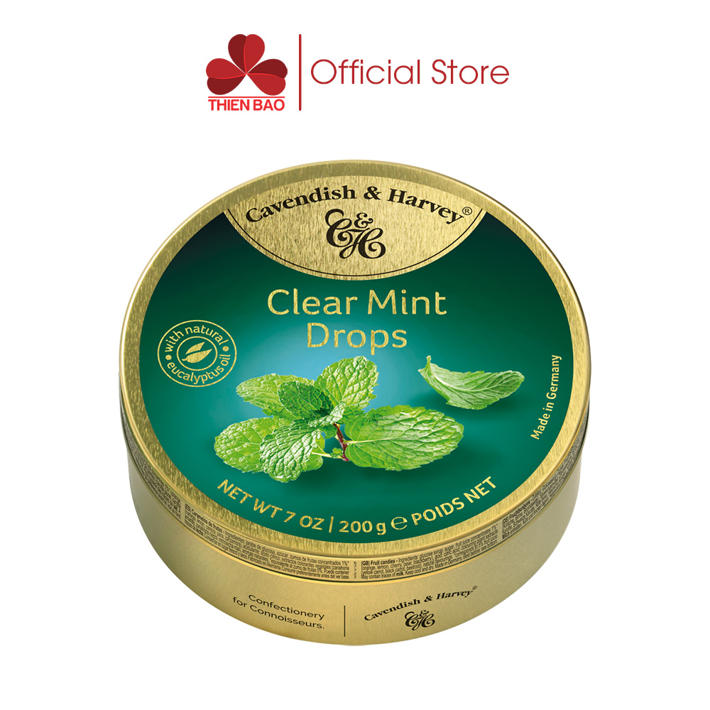 Kẹo đức vị bạc hà - clear mint cavendish & harvey hộp thiếc 200g
