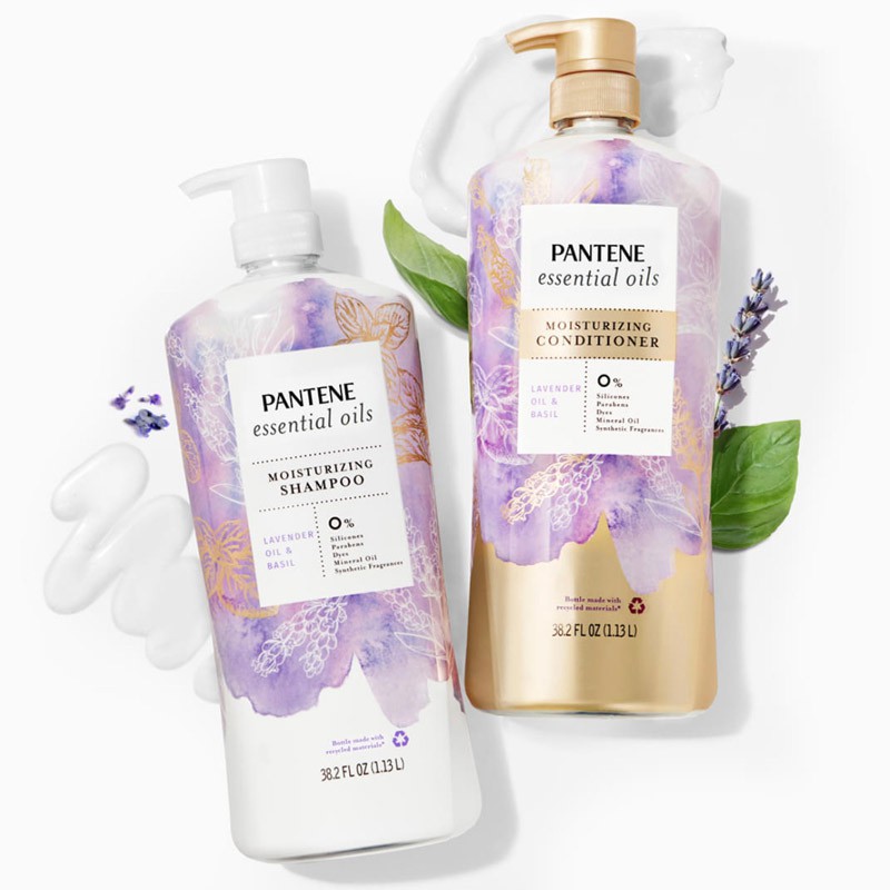Combo bộ dầu gội + xả pantene essential oils lavender oil & basil, 2 x 1.13l nội địa mỹ