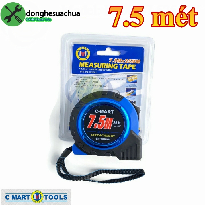 Thước cuộn 7.5m c-mart d0004-7.525-gy bọc nhựa chống va đập