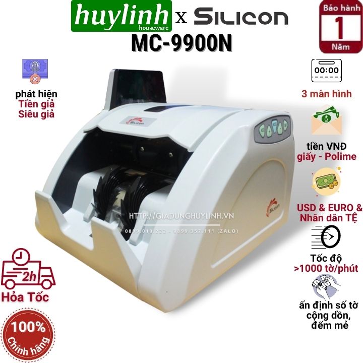 Máy đếm tiền và phát hiện tiền siêu giả Silicon MC-9900N