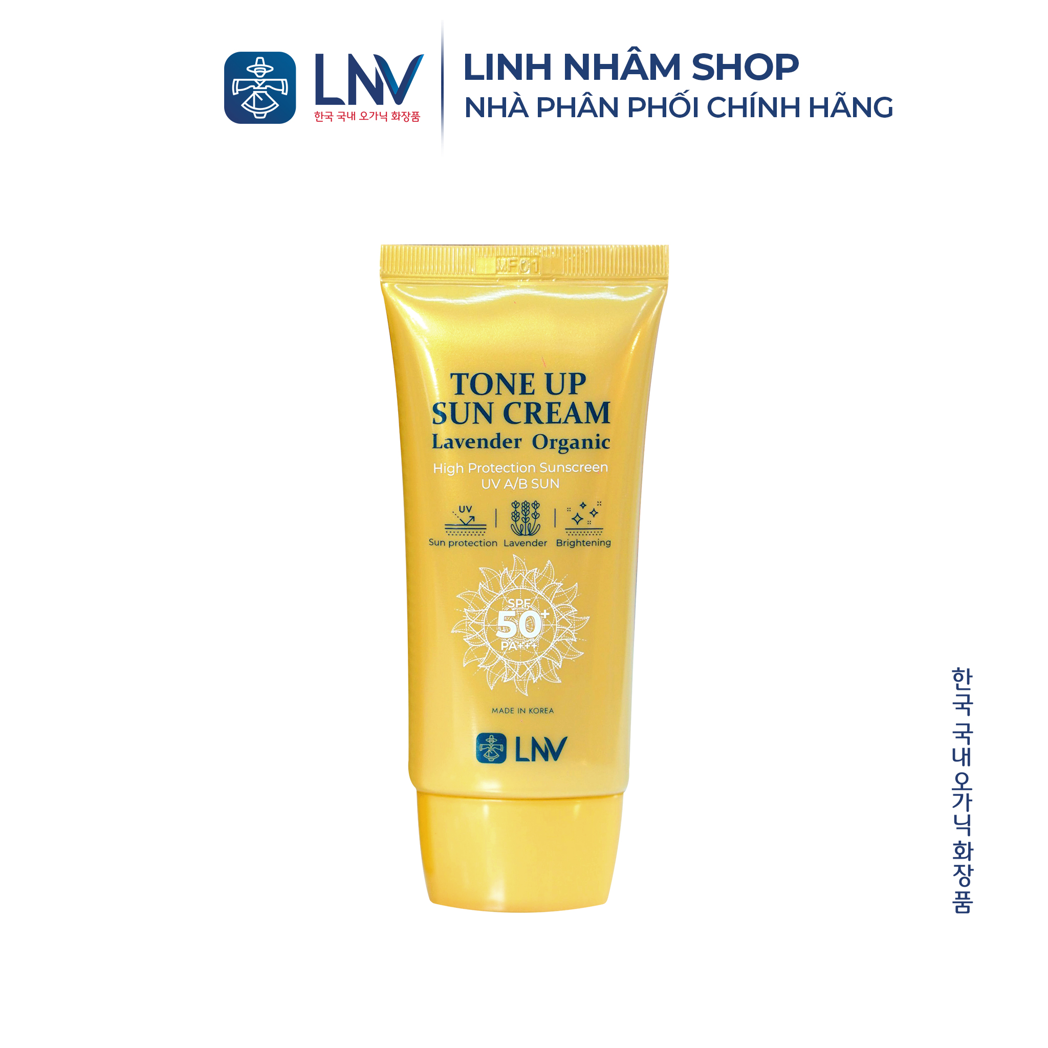 [HCM]Kem chống nắng da mặt Lavender Organic Linh Nhâm (Lavender Organic Sun Cream), nâng tone, kiềm dầu, không bết rít, SPF50 PA+++, 50g - Linh Nhâm Cosmetics