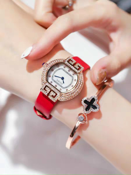 Đồng hồ nữ Guou 6038chống nước viền đá kim cô dây da kim xanh