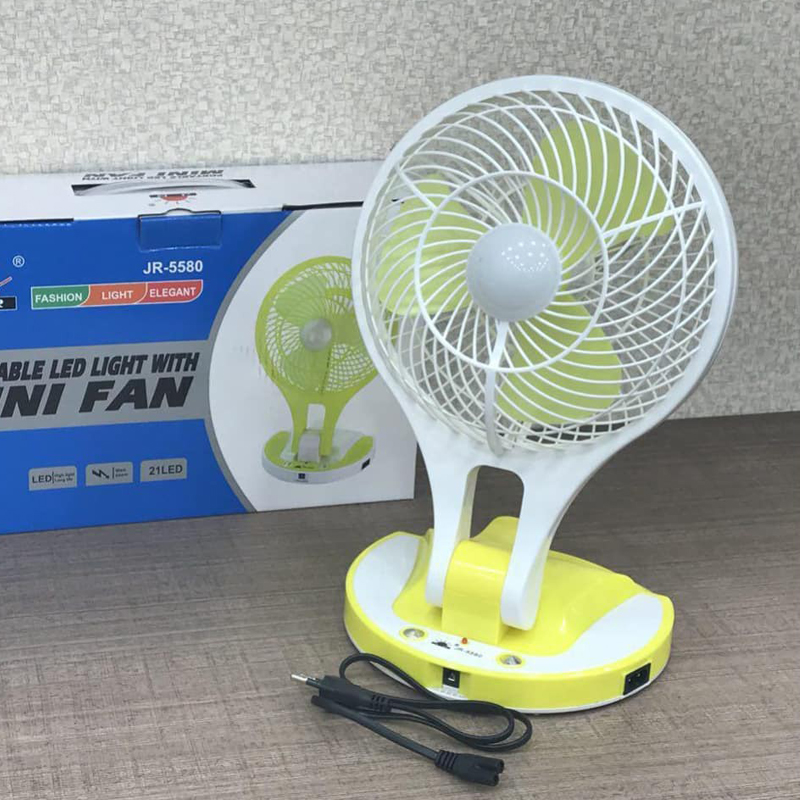 Quạt sạc tích điện mini fan jr 5580 có đèn led 2 chế độ sáng