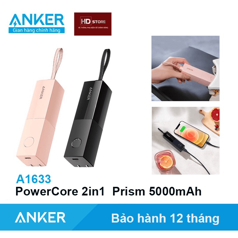 Sạc kiêm pin dự phòng anker 5000mah sạc nhanh 20w powercore fusion prism 2in1- a1633 thỏi son hd store