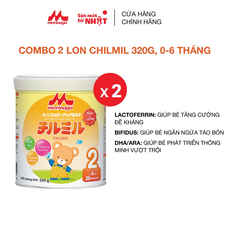 Combo 2 Lon Sữa Morinaga Chilmil Số 2 Nhật Bản 320g Tăng Sức Đề Kháng, DHA, Ca Từ 6 - 36 Tháng Chính Hãng