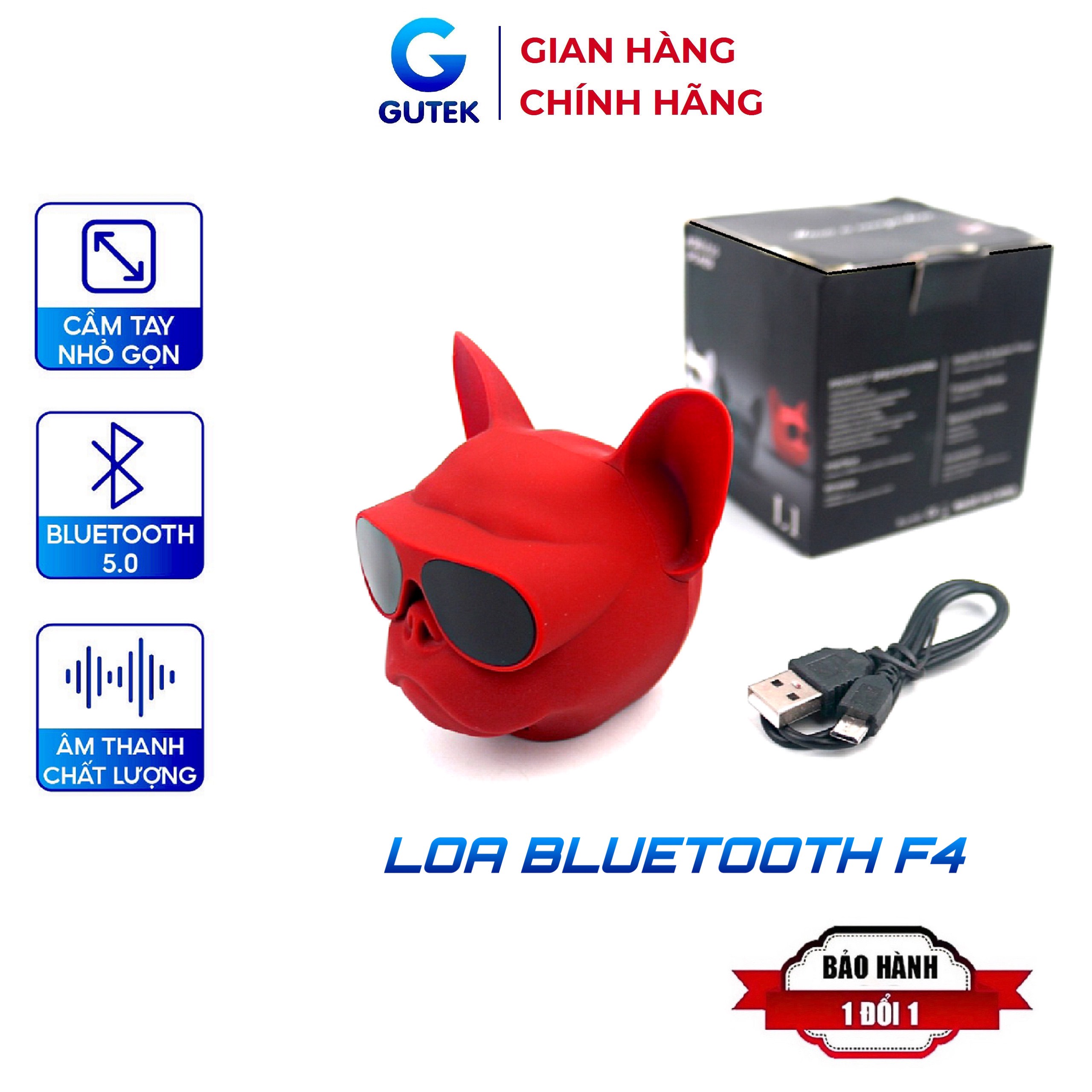 Loa Bluetooth Mini Thiết Kế Đầu Chó Bull Nghe Nhạc Cầm Tay Có Dây Đeo Kết Nối Không Dây Hỗ Trợ Thẻ Nhớ Gutek F4
