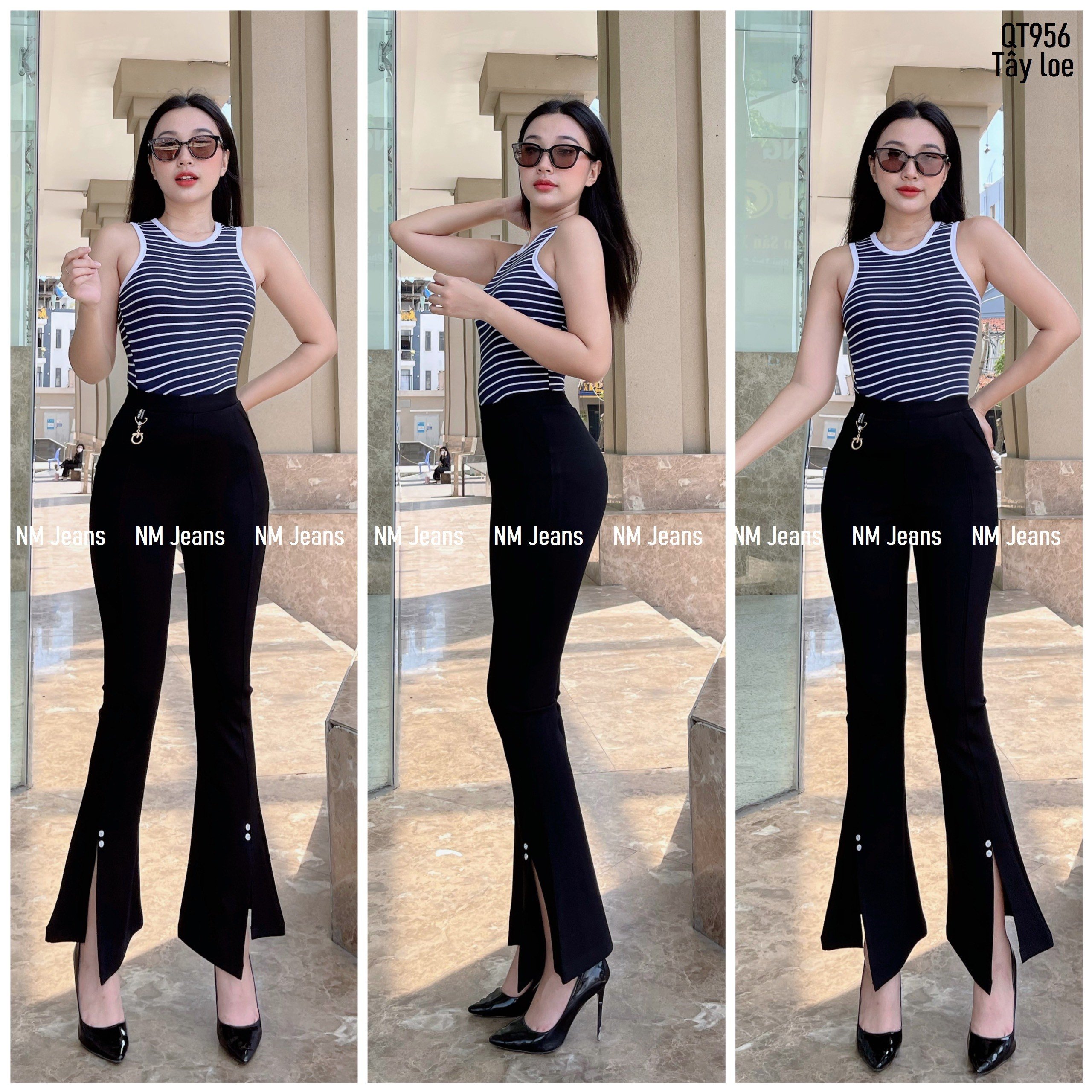 Quần thun nữ loe xẻ gấu tôn dáng QT956