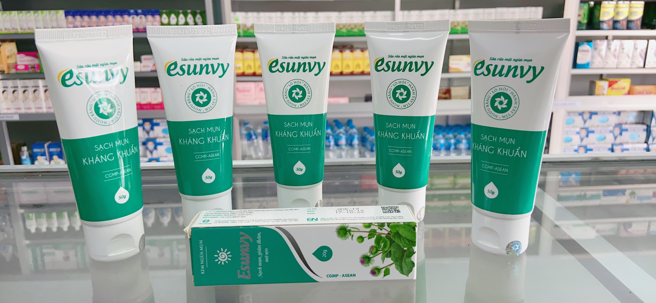 Combo sản phẩm ESUNVY cho da mụn (5 sửa rửa mặt 50g tặng 1 kem mụn)