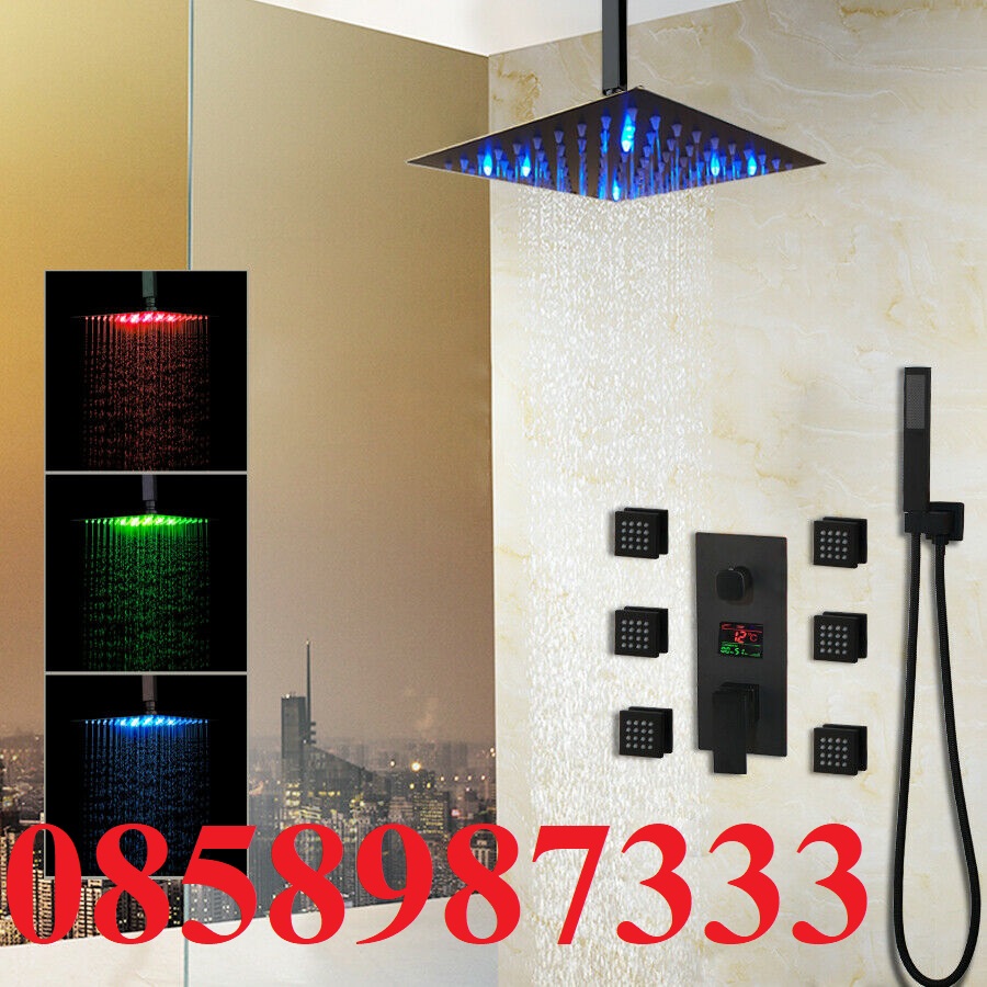 Sen tắm nhiệt độ âm tường màu đen HD2889B , bát đen led, hiện thị chính xác nhiệt độ  nước , sen tắm âm trần màu đen