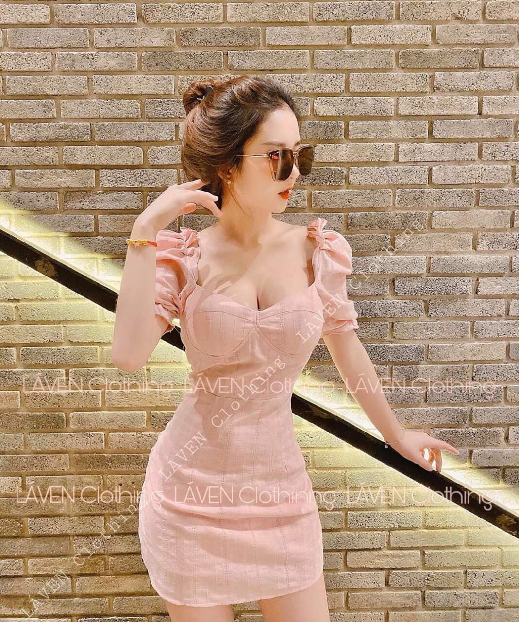 Đầm body tay phồng chất liệu vải đũi có mút ngực thời trang nữ dtd