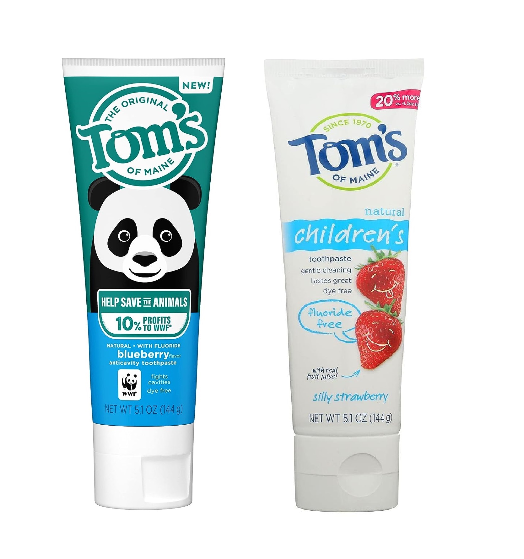 Kem đánh răng an toàn cho trẻ em Tom's of Maine Natural Children's Toothpaste Silly Strawberry/Blueberry 119g/144g