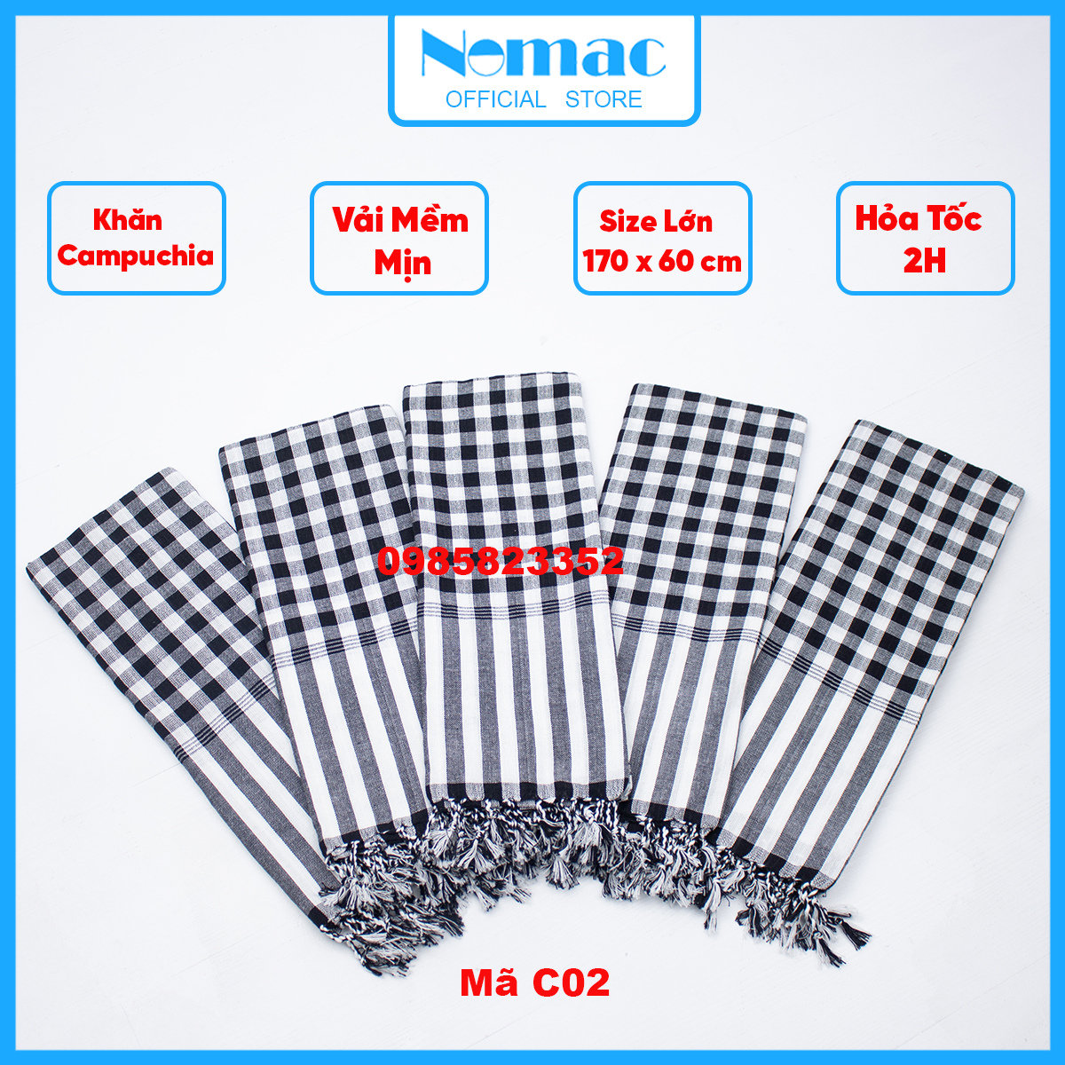 Combo 30 Khăn rằn Campuchia/ Trắng đen