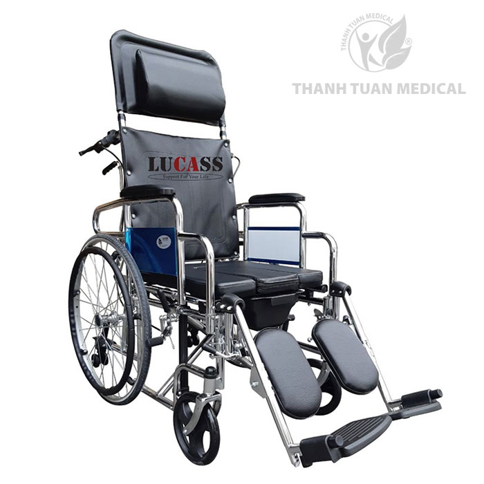 Xe lăn ngả nằm đa năng Lucass X607 bánh căm có bô, có thắng, có bánh xe chống lật