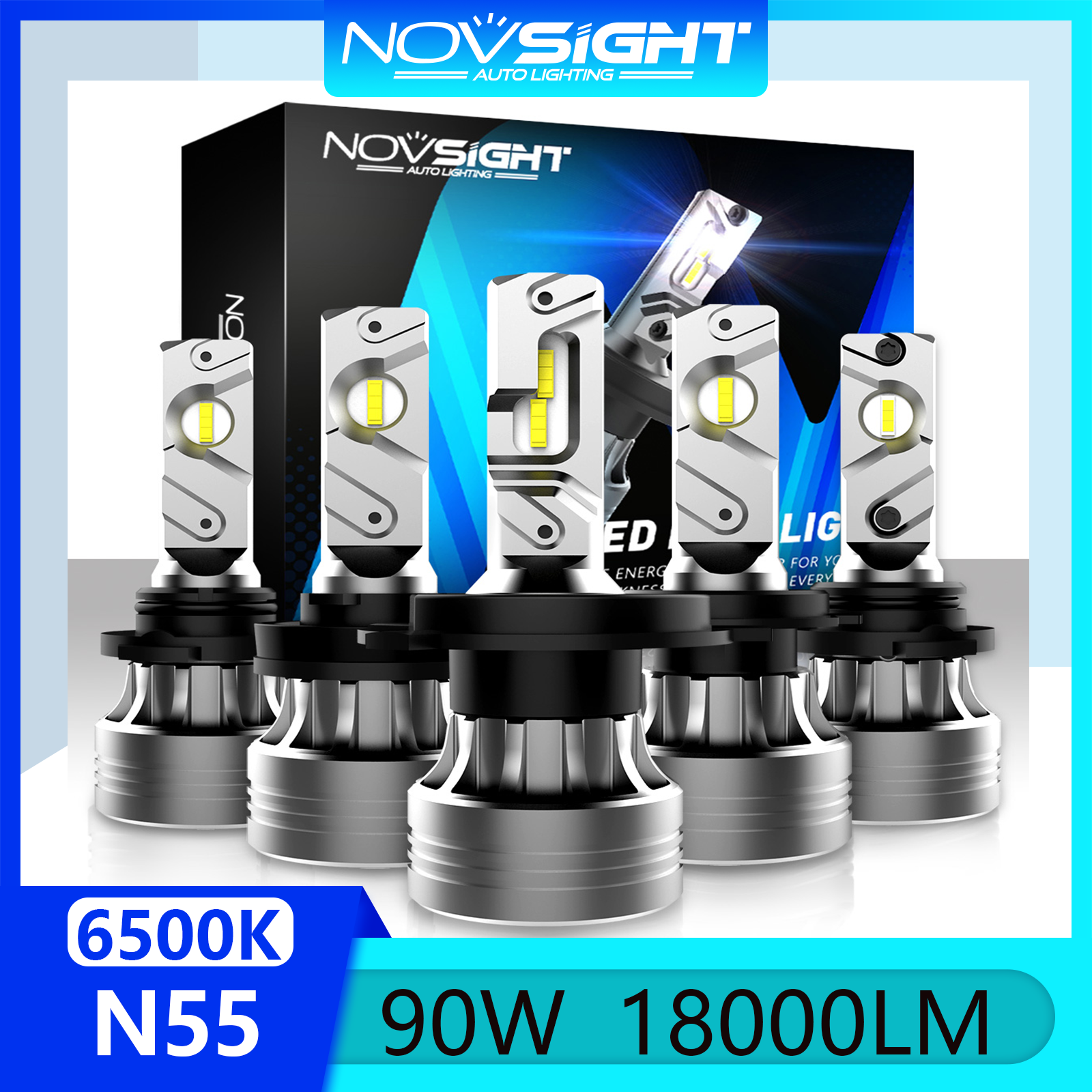Novsight New Arrival N55 LED Car Headlight 9005(HB3) 9006(HB4) 9007 9012 H1 H3 H4 H7 H11 H13 LED Headlight Bulb Kit Fog Light High/Low Beam 6500K Extremely Bright 80W 20000LM Plug&Play Ready Stock 2 PCS 【1 year warranty 