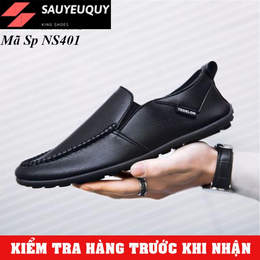 TẶNG TẤT LƯỜI CAO CẤP - Giày Lười Nam Hàn Quốc Màu Đen Phong Cách