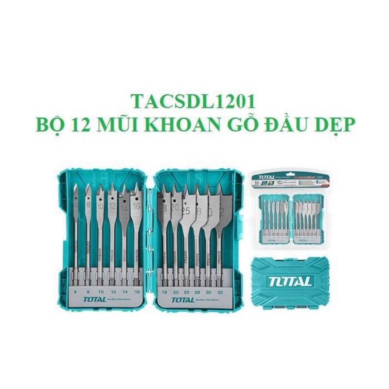 Tacsdl1201 bộ 12 mũi khoan gỗ đầu dẹp total