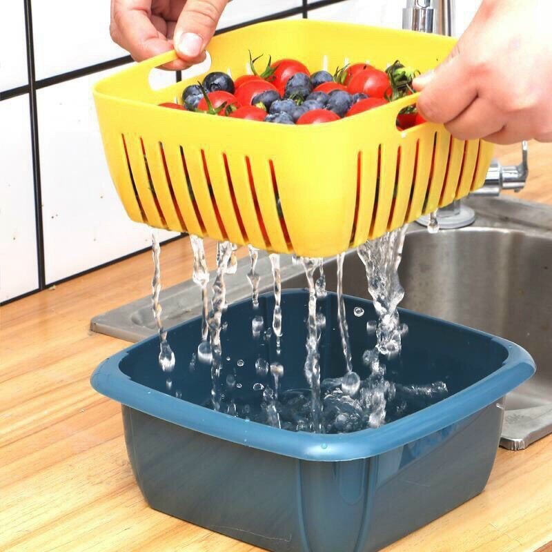 [HCM][BỘ RỔ NHỰA KÈM THAU CÓ NẮP ĐẬY RẤT TIỆN LỢI - RỔ RỬA RAU TRÁI CÂY