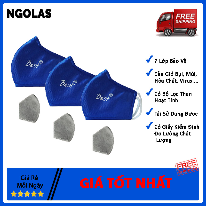 Khẩu Trang Kháng Khuẩn 7 Lớp Bảo Vệ - Dạng Khẩu Trang Than Hoạt Tính Có Thể Tái Sử Dụng Có Giấy Kiểm Định Đo Lường Chất Lượng - Khẩu Trang Vải - Ngolas