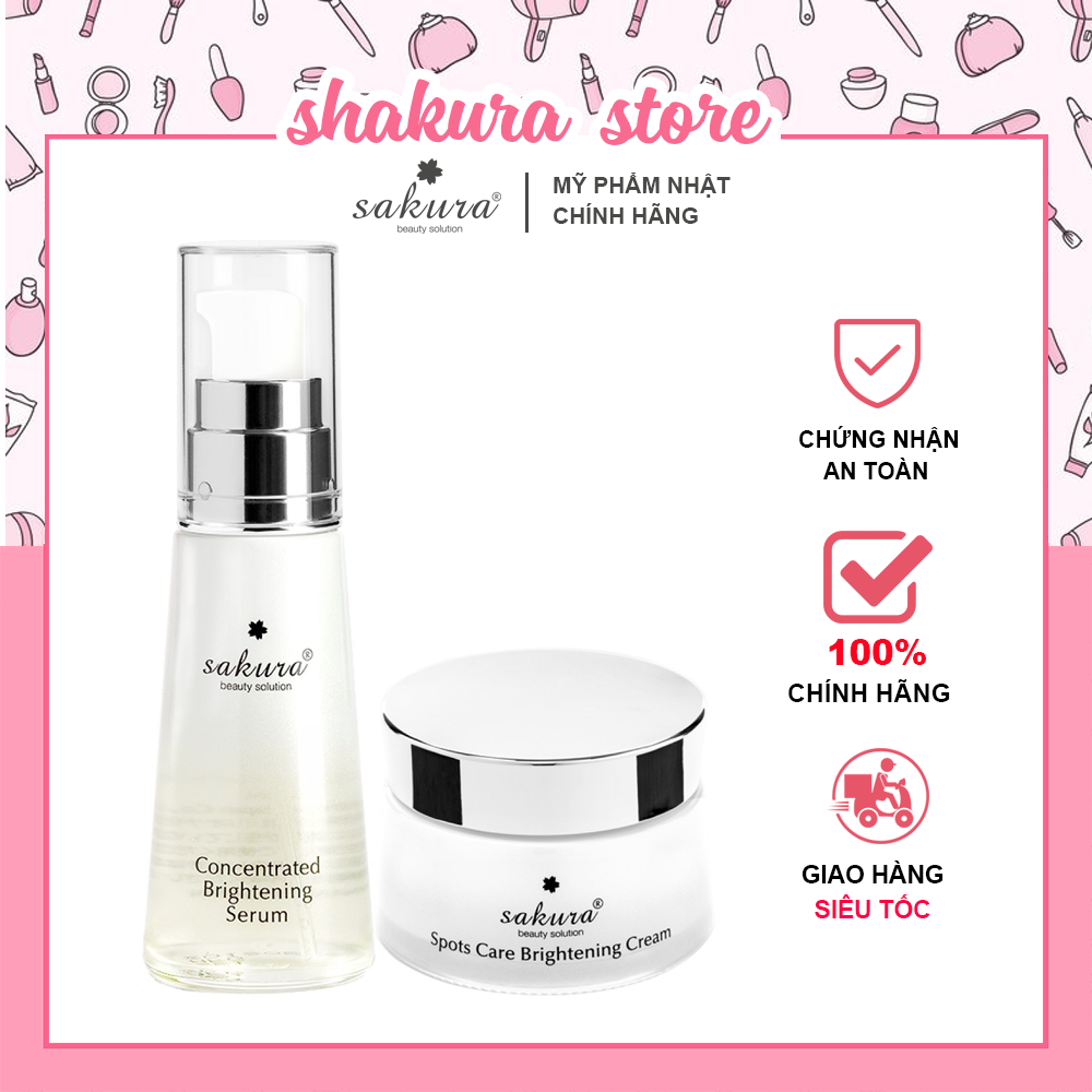 [MỸ PHẨM SAKURA CHÍNH HÃNG]Bộ dưỡng trắng da, ngừa nám sakura - Kem dưỡng, Serum dưỡng trắng da, ngừa nám - Trắng bật tông, ngừa nám, thu nhỏ lỗ chân lông - Mỹ phẩm Nhật chính hãng