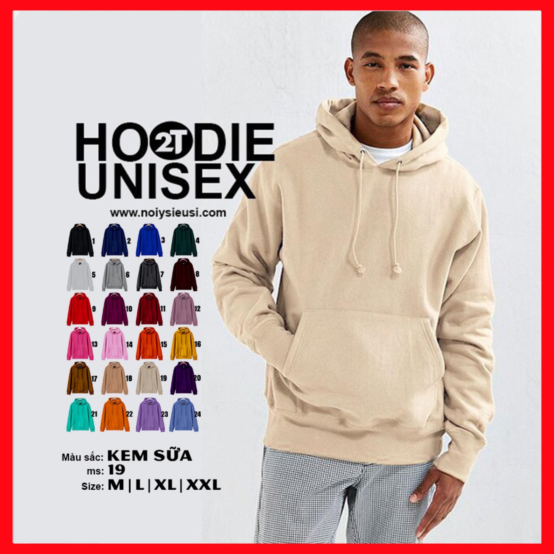 [4.4 HOÀN TIỀN 15%][HCM]ÁO KHOÁC NỈ HOODIE TRƠN NÓN 2 LỚP DÀY DẶN UNISEX 2T STORE - KEM SỮA