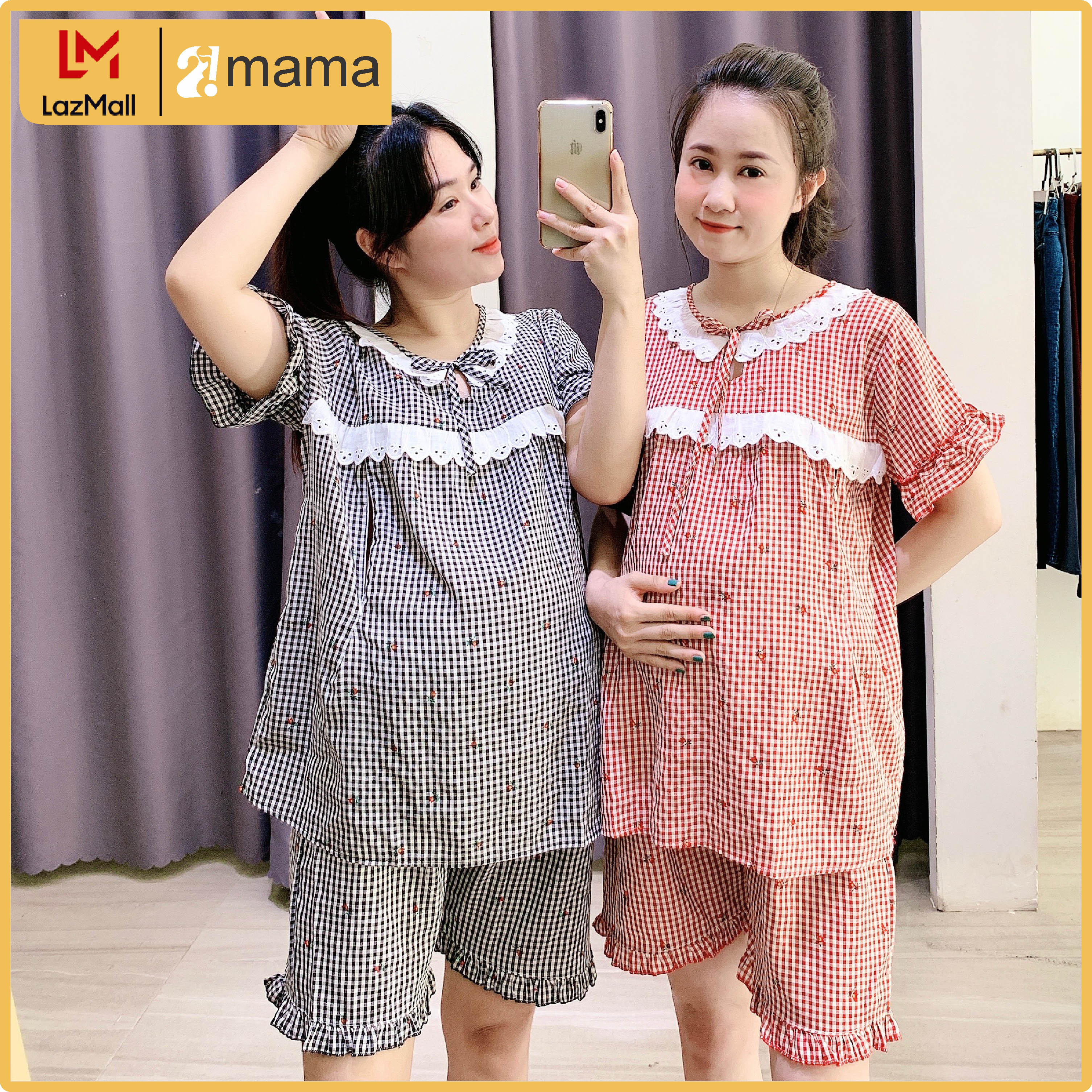 Đồ bộ bầu sau sinh mặc nhà mùa hè 2MAMA thiết kế dáng lửng cộc tay V112